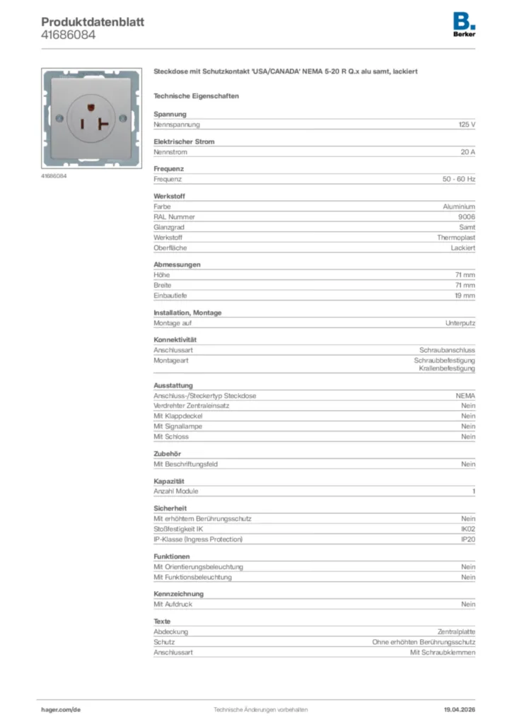 Bild Berker Produktdatenblatt 41686084 | Hager Deutschland