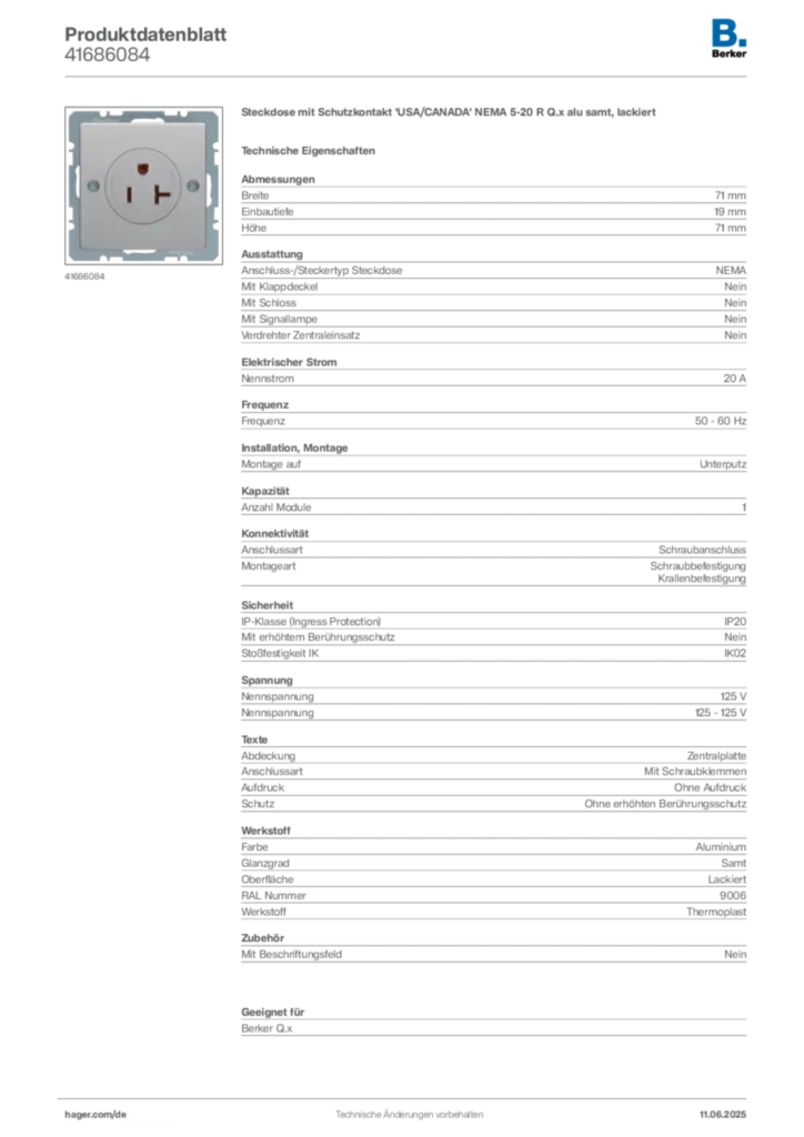 Berker Produktdatenblatt 41686084