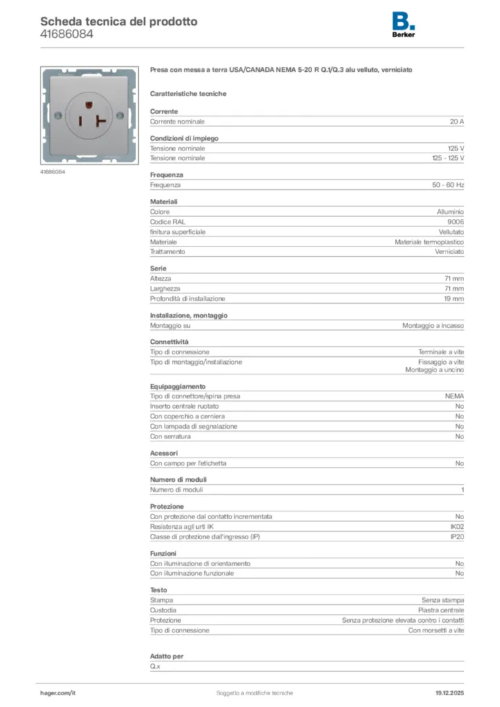 Immagine Berker Scheda tecnica del prodotto 41686084 | Hager Italia