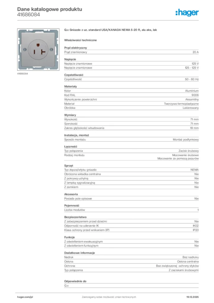 Zdjęcie Hager Karta katalogowa 41686084 | Hager Polska