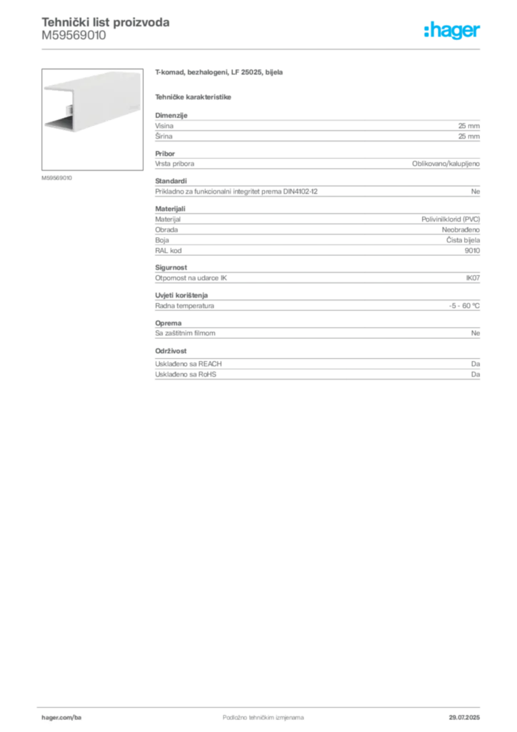 Slika Hager Product data sheet M59569010  | Hager