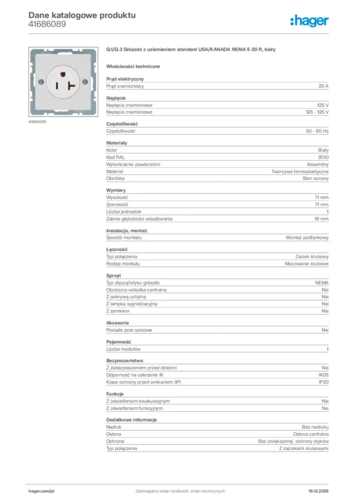 Zdjęcie Hager Karta katalogowa 41686089 | Hager Polska
