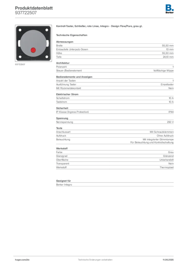 Bild Berker Produktdatenblatt 937722507 | Hager Deutschland