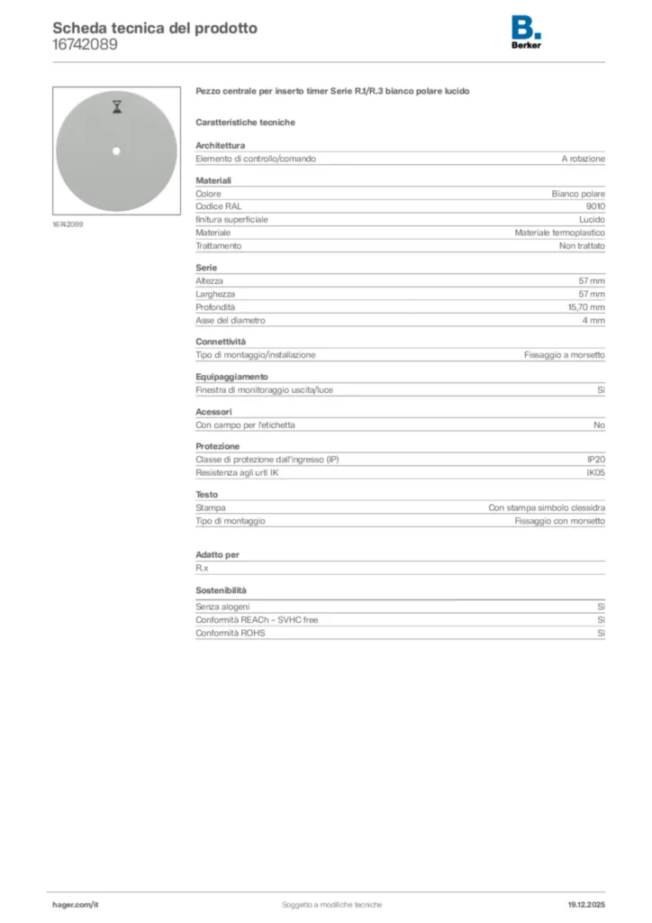 Immagine Berker Scheda tecnica del prodotto 16742089 | Hager Italia