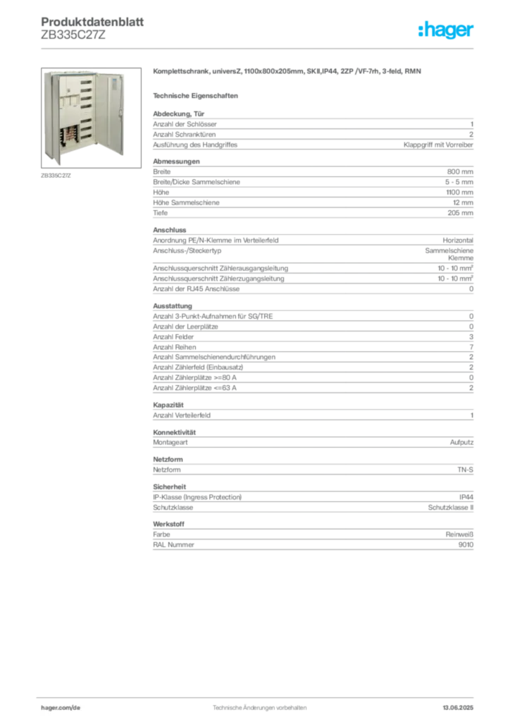 Bild Hager Produktdatenblatt ZB335C27Z | Hager Deutschland