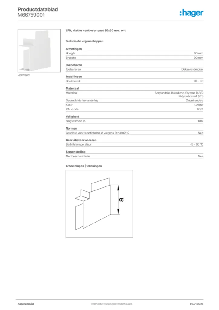 Afbeelding Hager Productdatablad M66759001 | Hager Nederland