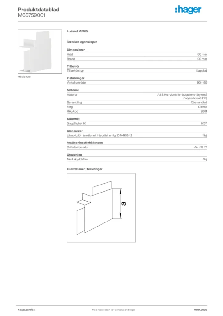 Bild Hager Produktdatablad M66759001 | Hager Sverige