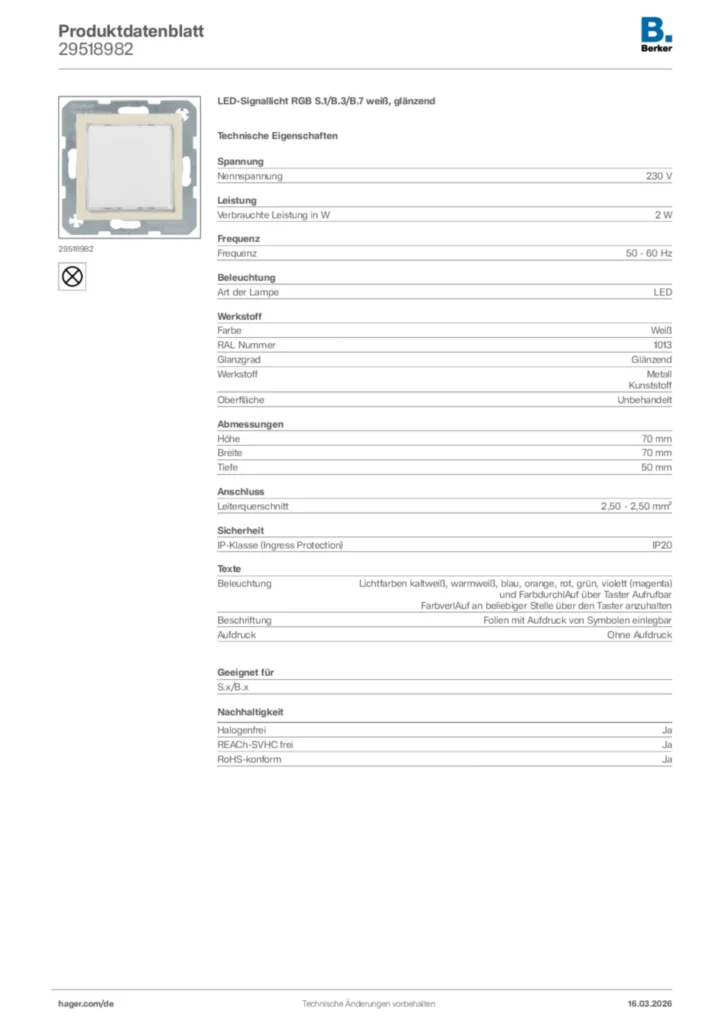 Bild Berker Produktdatenblatt 29518982 | Hager Deutschland