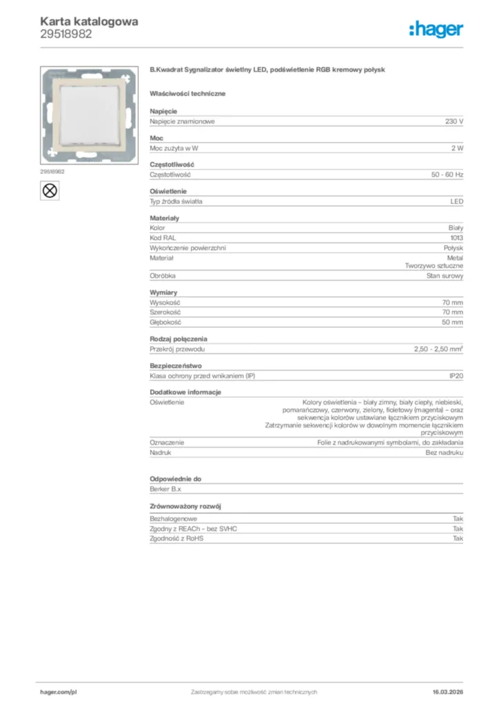 Zdjęcie Hager Karta katalogowa 29518982 | Hager Polska