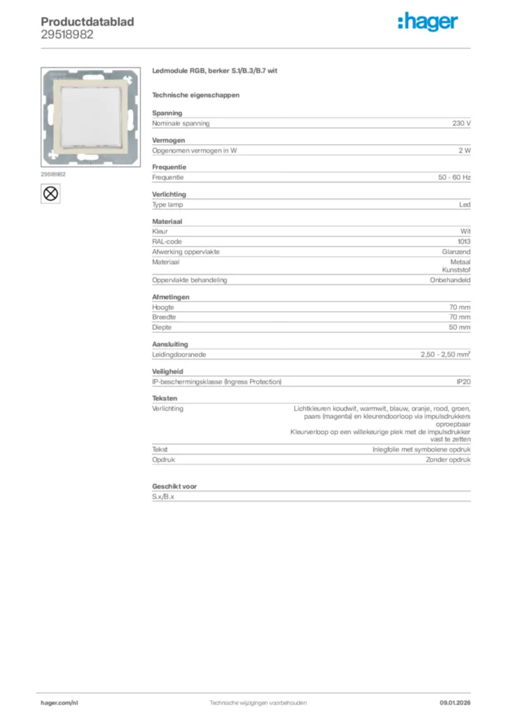 Afbeelding Hager Productdatablad 29518982 | Hager Nederland