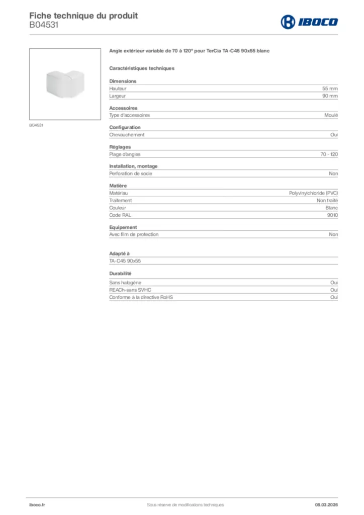 Image Iboco Fiche technique du produit B04531 | Hager France