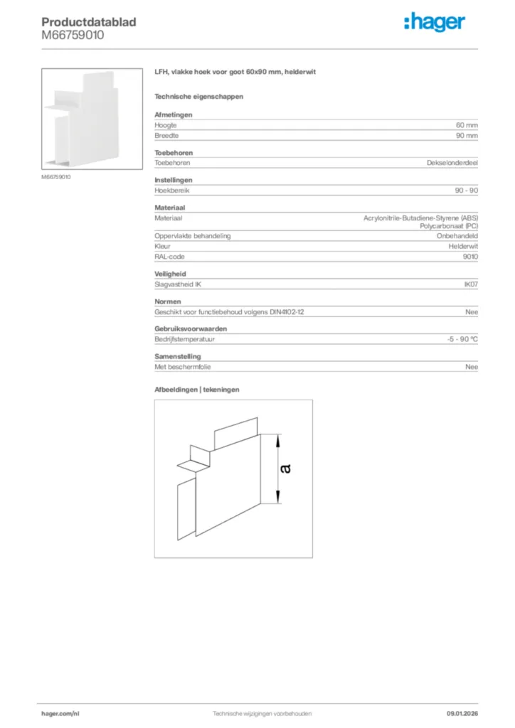 Afbeelding Hager Productdatablad M66759010 | Hager Nederland