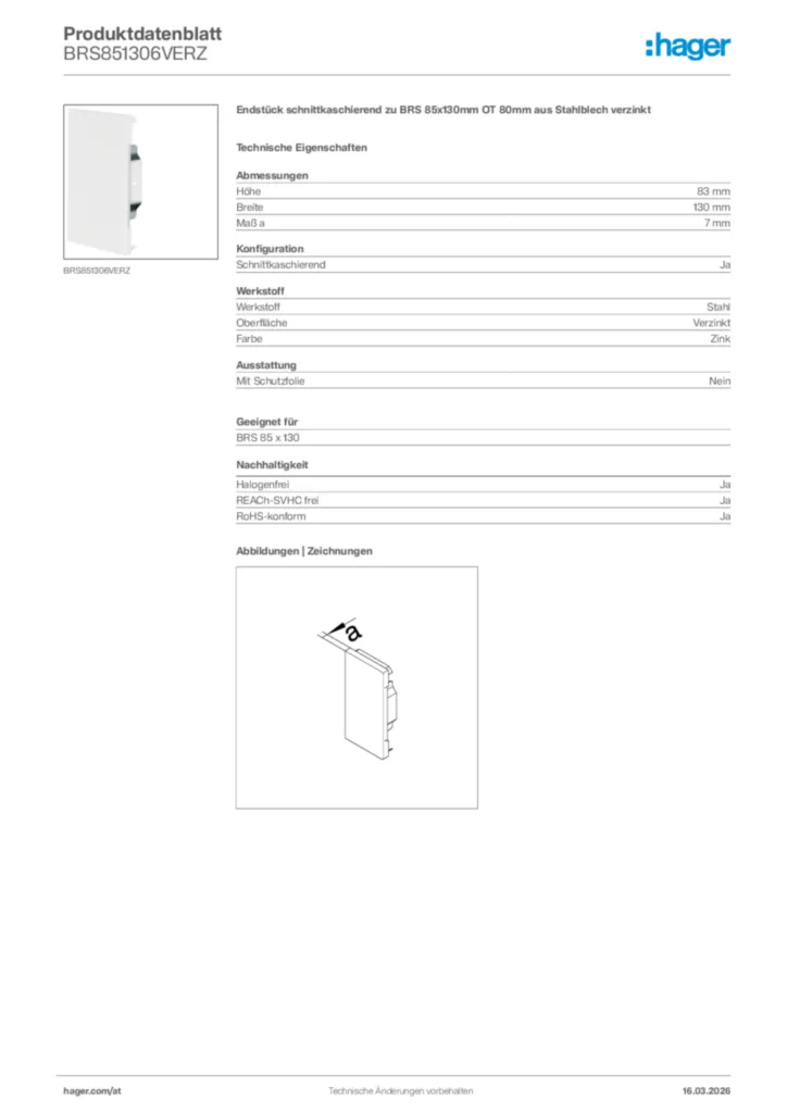 Bild Hager Produktdatenblatt BRS851306VERZ | Hager Deutschland