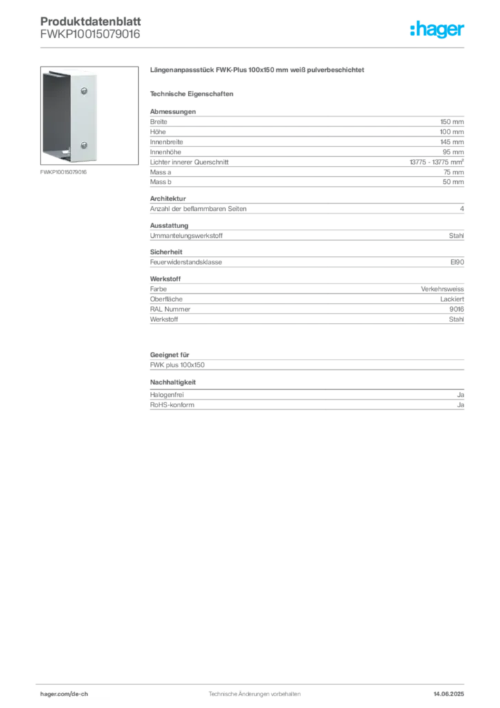 Bild Hager Produktdatenblatt FWKP10015079016 | Hager Schweiz