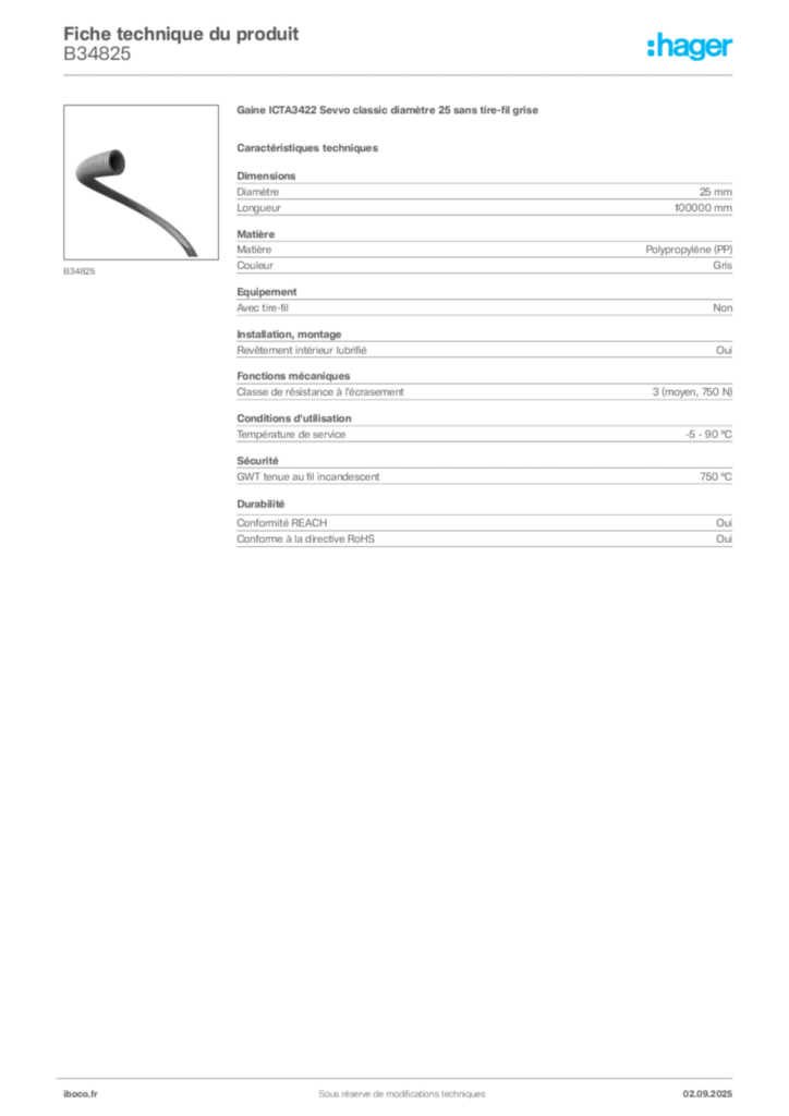 Image Iboco Fiche technique du produit B34825 | Hager France