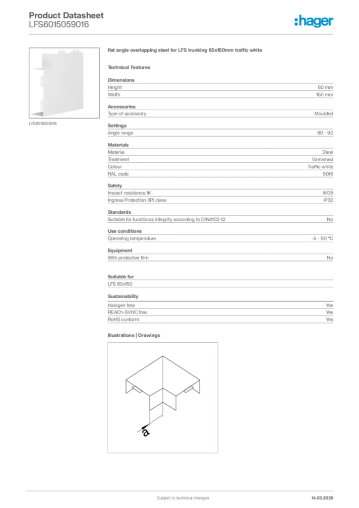 Image Hager Product data sheet LFS6015059016  | Hager Africa