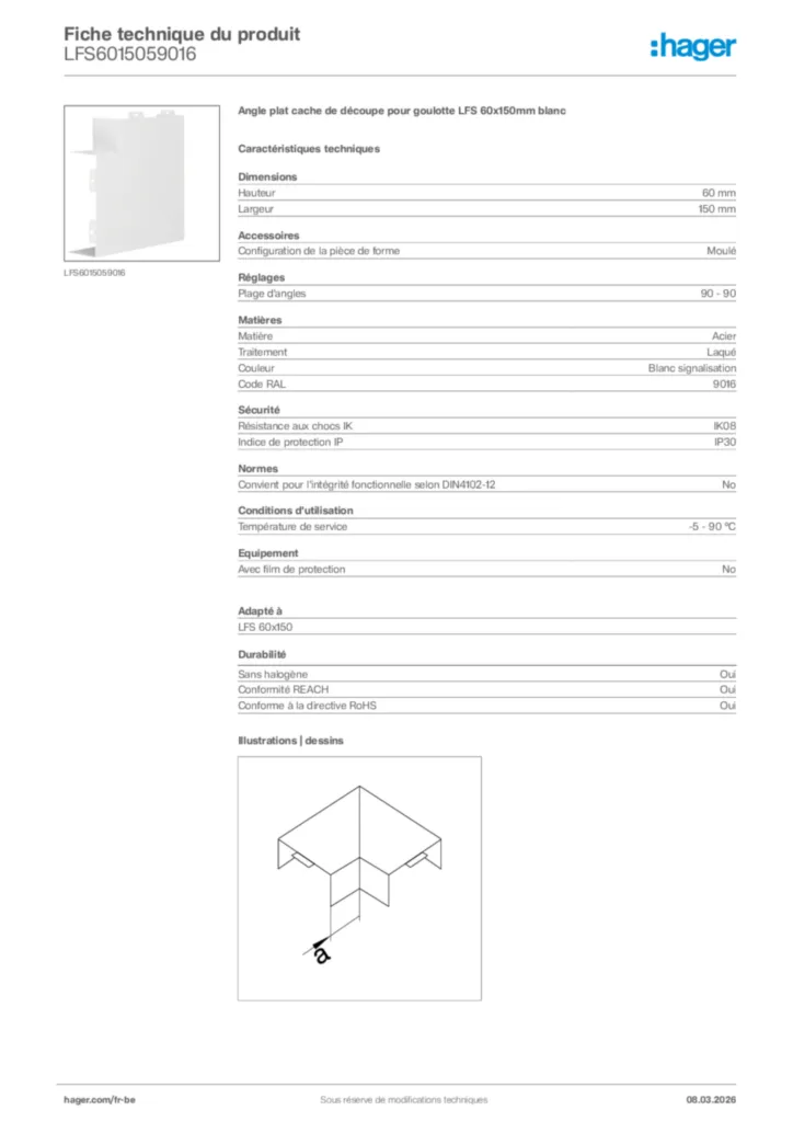 Image Hager Fiche technique du produit LFS6015059016 | Hager Belgique