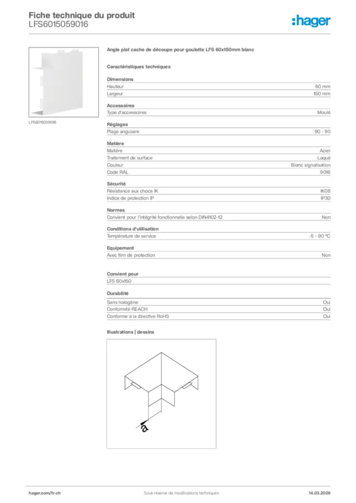 Image Hager Fiche technique du produit LFS6015059016 | Hager Suisse