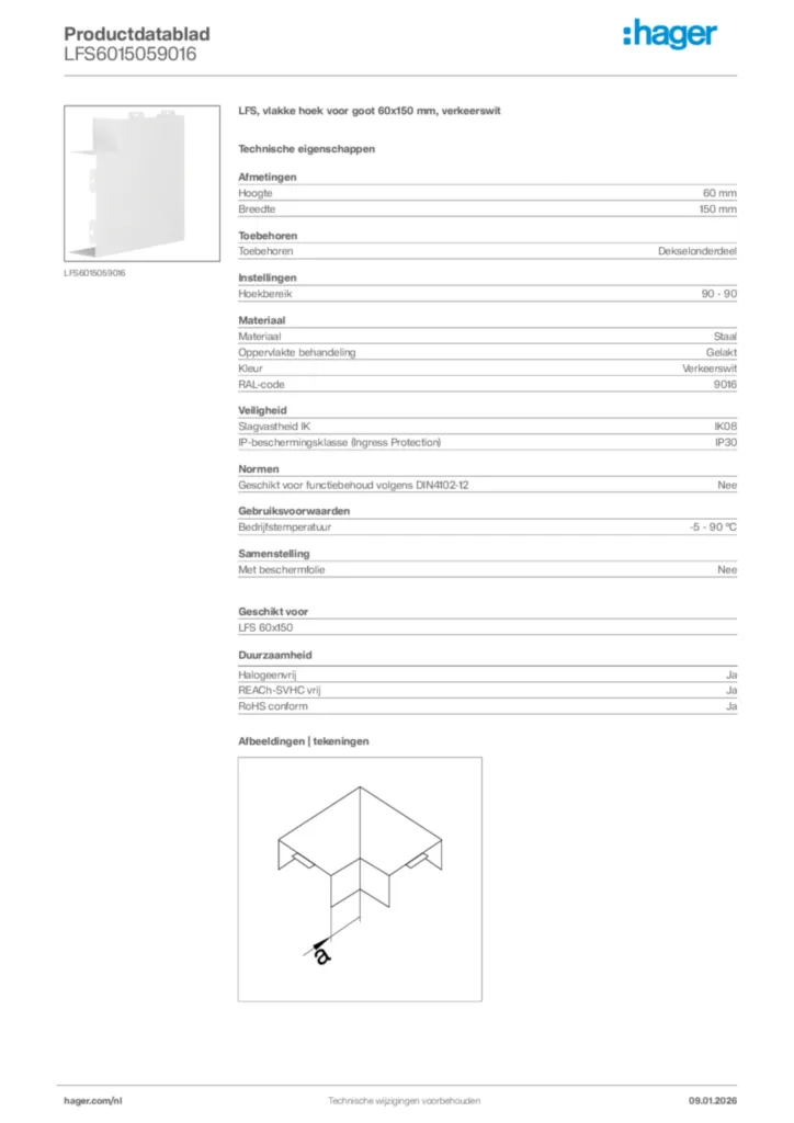 Afbeelding Hager Productdatablad LFS6015059016 | Hager Nederland