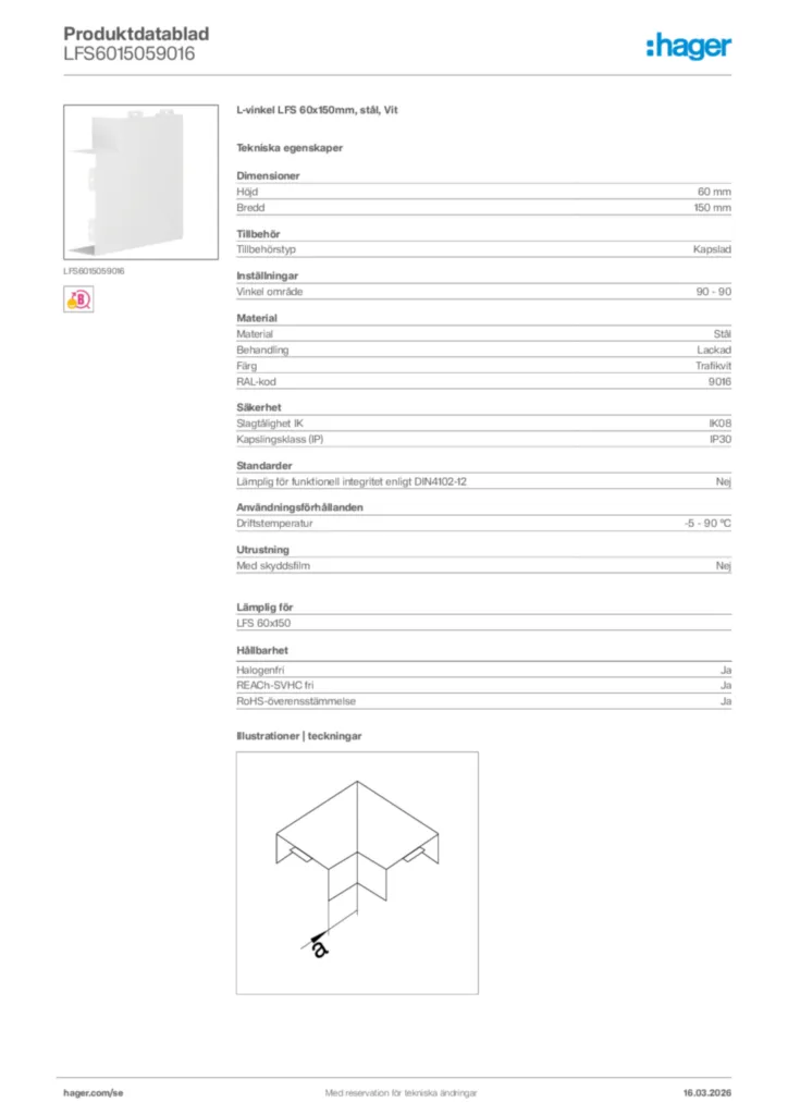 Bild Hager Produktdatablad LFS6015059016 | Hager Sverige