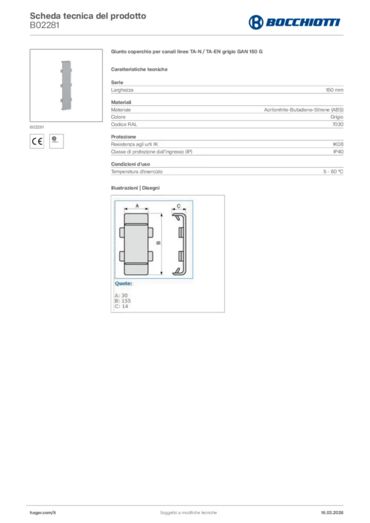 Immagine Bocchiotti Scheda tecnica del prodotto B02281 | Hager Italia
