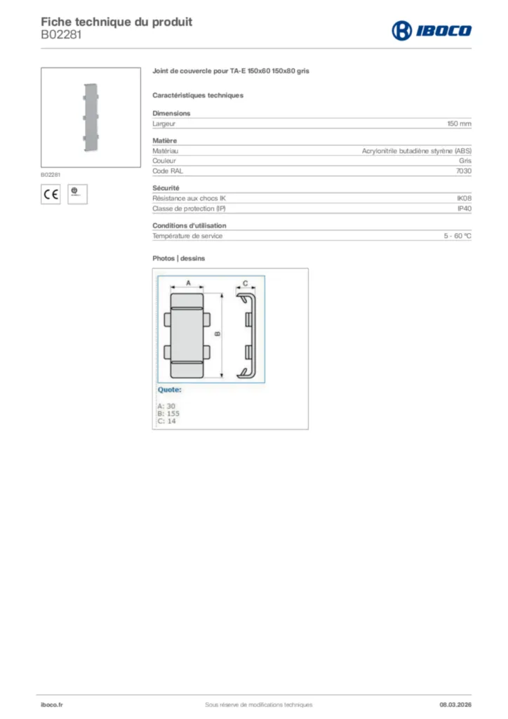 Image Iboco Fiche technique du produit B02281 | Hager France