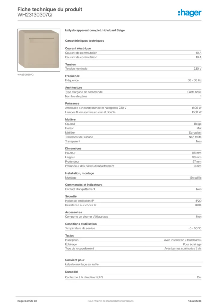 Image Hager Fiche technique du produit WH23130307Q | Hager Suisse