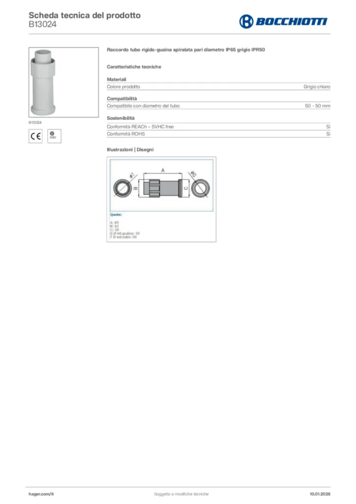 Immagine Bocchiotti Scheda tecnica del prodotto B13024 | Hager Italia