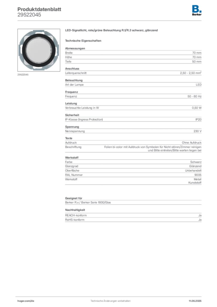 Berker Produktdatenblatt 29522045