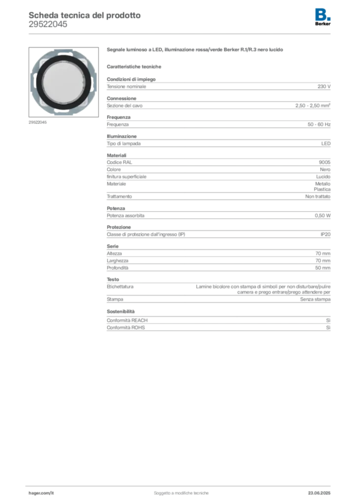 Immagine Berker Scheda tecnica del prodotto 29522045 | Hager Italia