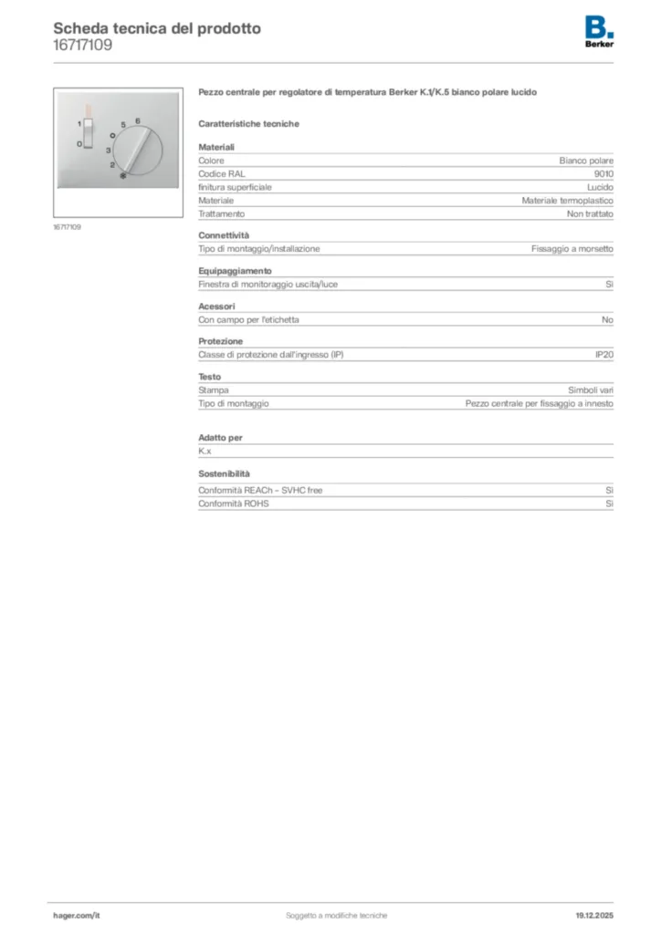 Immagine Berker Scheda tecnica del prodotto 16717109 | Hager Italia