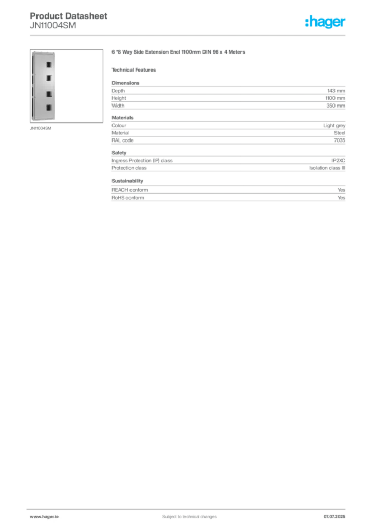 Image Hager Product data sheet JN11004SM  | Hager
