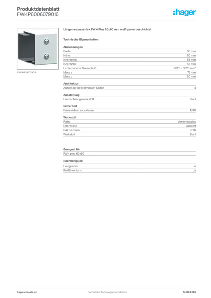 Bild Hager Produktdatenblatt FWKP6006079016 | Hager Schweiz