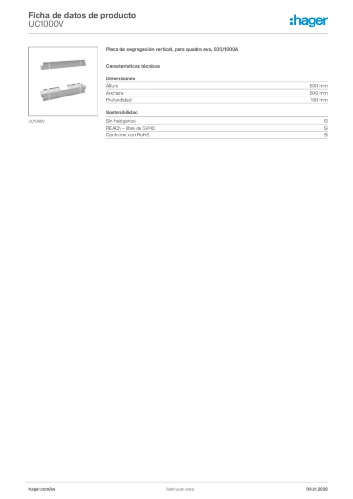 Imagen Hager Ficha de datos de producto UC1000V | Hager España