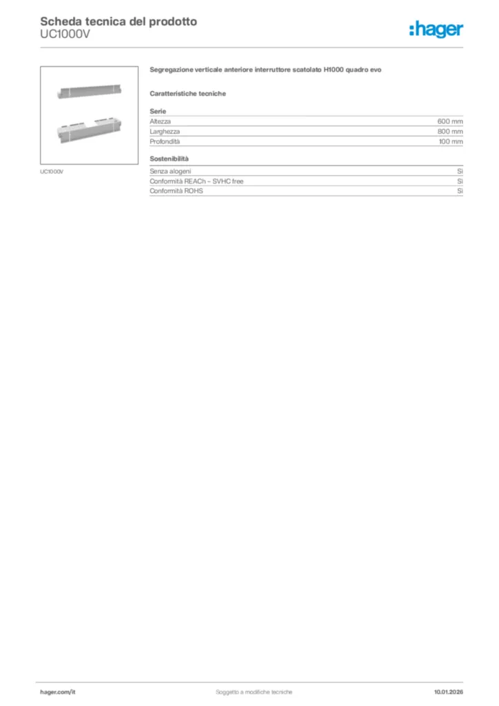 Immagine Hager Scheda tecnica del prodotto UC1000V | Hager Italia