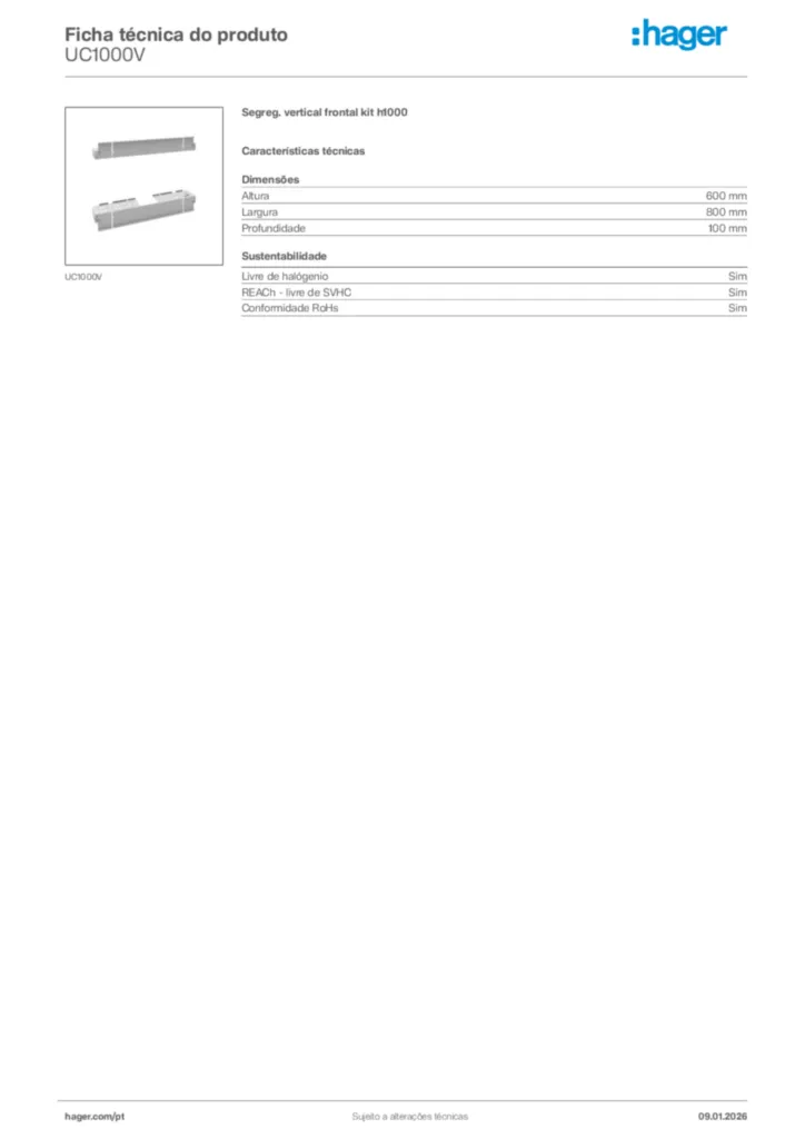 Imagem Hager Ficha técnica do produto UC1000V | Hager Portugal