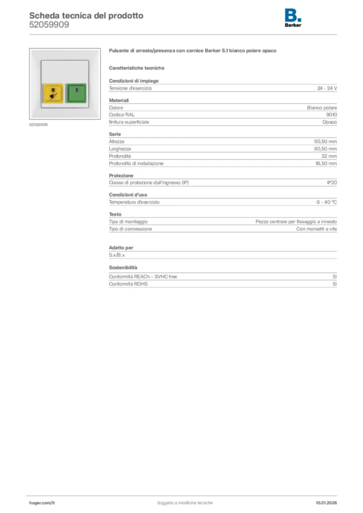 Immagine Berker Scheda tecnica del prodotto 52059909 | Hager Italia