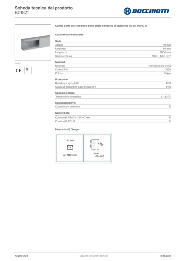 Immagine Bocchiotti Scheda tecnica del prodotto B01821 | Hager Italia