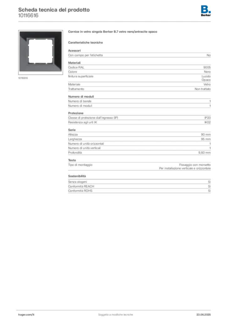Immagine Berker Scheda tecnica del prodotto 10116616 | Hager Italia