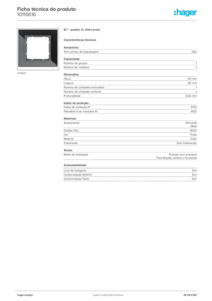 Imagem Hager Ficha técnica do produto 10116616 | Hager Portugal