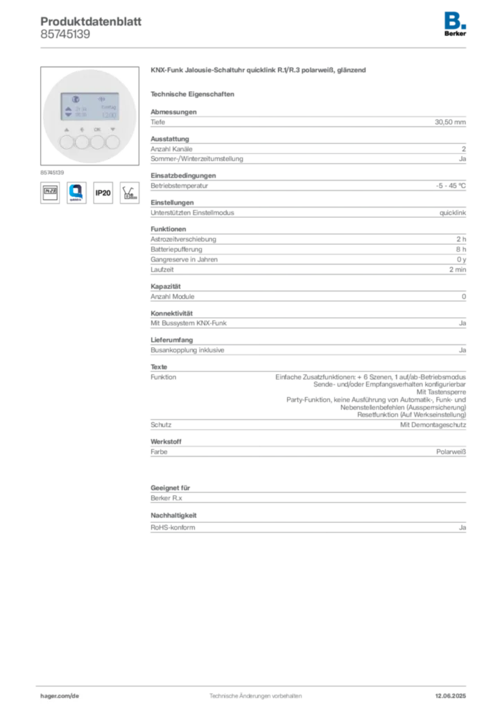 Berker Produktdatenblatt 85745139
