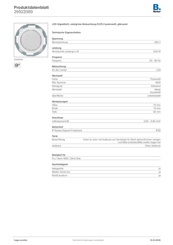 Bild Berker Produktdatenblatt 29522089 | Hager Deutschland