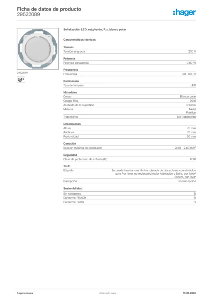 Imagen Hager Ficha de datos de producto 29522089 | Hager España