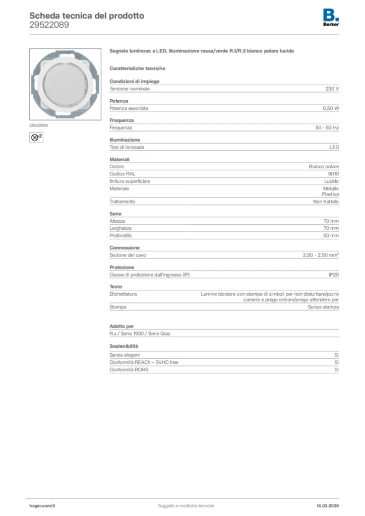 Immagine Berker Scheda tecnica del prodotto 29522089 | Hager Italia