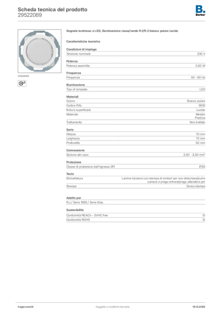 Immagine Berker Scheda tecnica del prodotto 29522089 | Hager Italia
