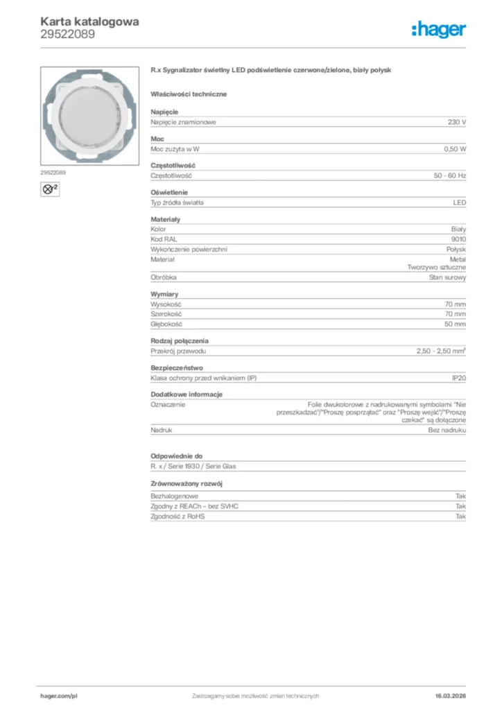 Zdjęcie Hager Karta katalogowa 29522089 | Hager Polska