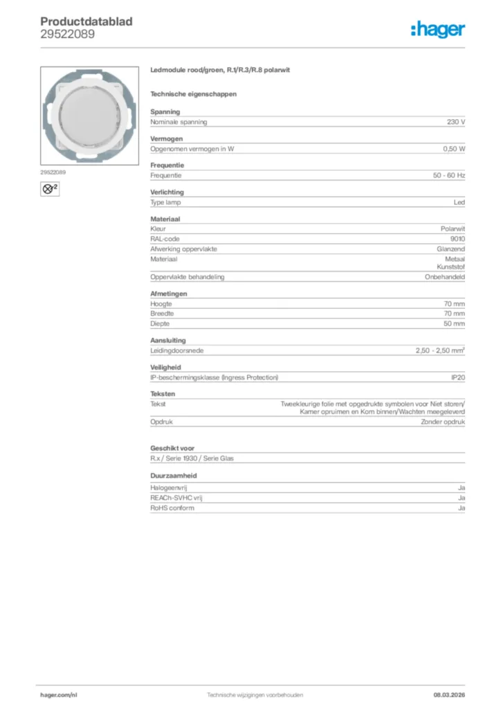 Afbeelding Hager Productdatablad 29522089 | Hager Nederland