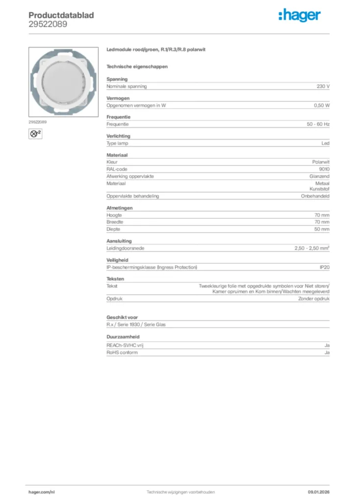Afbeelding Hager Productdatablad 29522089 | Hager Nederland