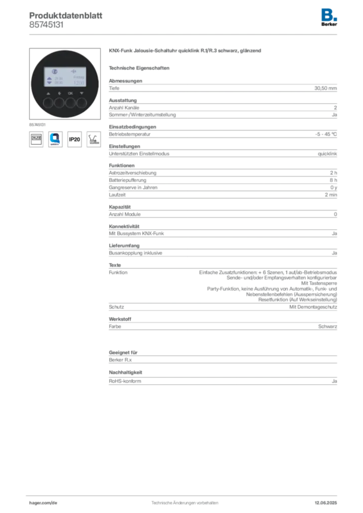 Berker Produktdatenblatt 85745131