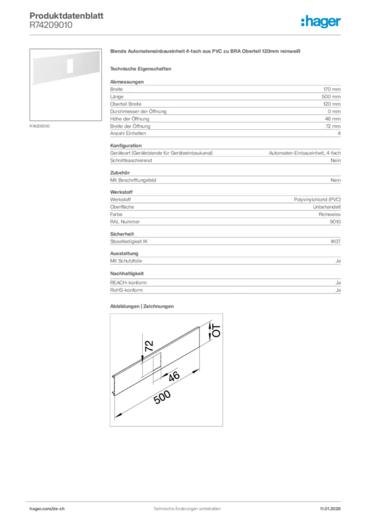 Bild Hager Produktdatenblatt R74209010 | Hager Schweiz